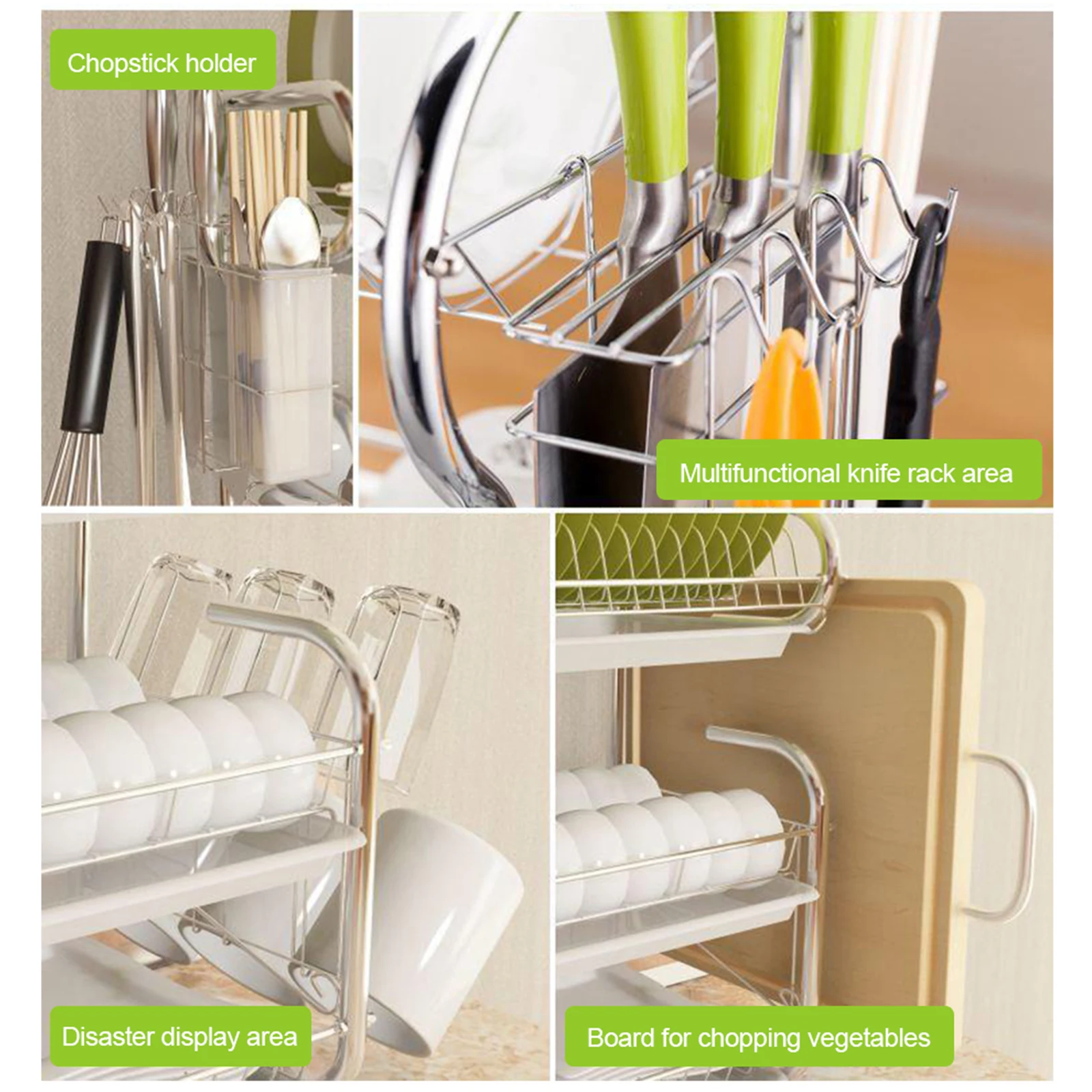 3 Tiers Dish Drainer Large Kitchen Organizer Multifunctional Countertop Dish Drying Rack Drain Rack for Bowls Plates Dishes