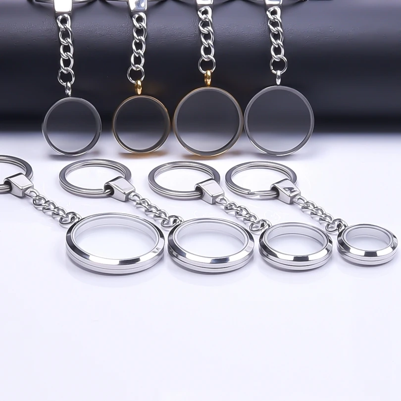 1Pc 20-40mm 라운드 유리 메모리 동전 홀더 로켓 펜던트 키 체인 스테인레스 스틸 생활 그림 Relicario 열쇠 고리 쥬얼리