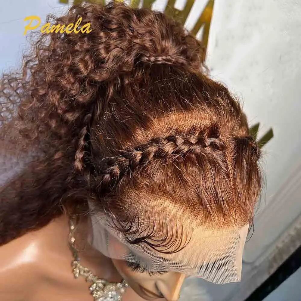 Hidden Strap Burmese Curly Chocolate 360 Lace Front Glueless Wigs Ready To Go PrePlucked Bleached Human Hair Wig With Drawstring