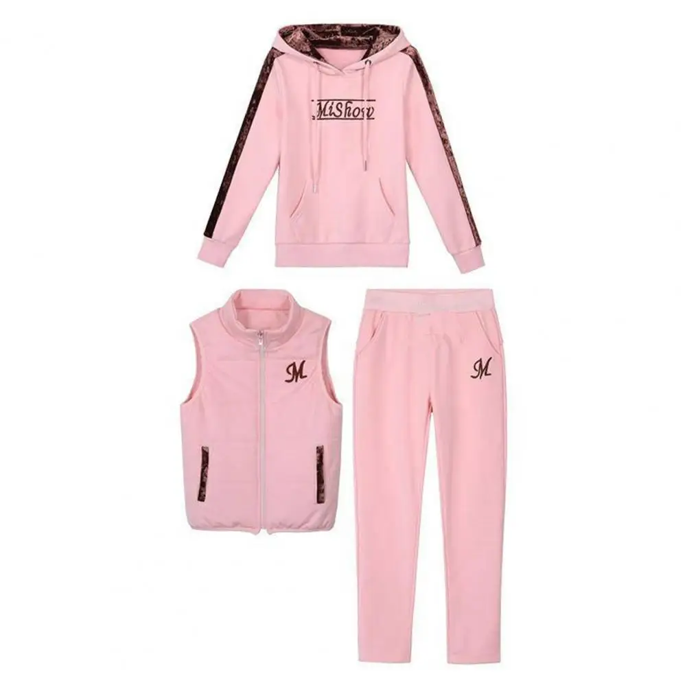 3Pcs/Set Fashion Women Tracksuit Fleece Lining Windproof Autumn Hooded Loose Female Tracksuit 3pcs set men fashion autumn sportwear suit casual sweatshirt fleece warm jacket jogger pants sporting suit tracksuit plus size