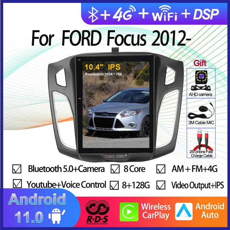 

Android 11 Car Radio Stereo Tesla Style Vertical Screen for Ford Focus 2012-2015 Car Gps Navigation with Bluetooth Mirror Link