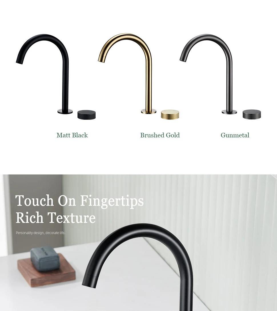 2 Holes Matte Black Basin faucet Single Knurled Switch Deck Mounted Widerspread Mixer Hot And Cold Sink Tap 2 Kit Brass Holder