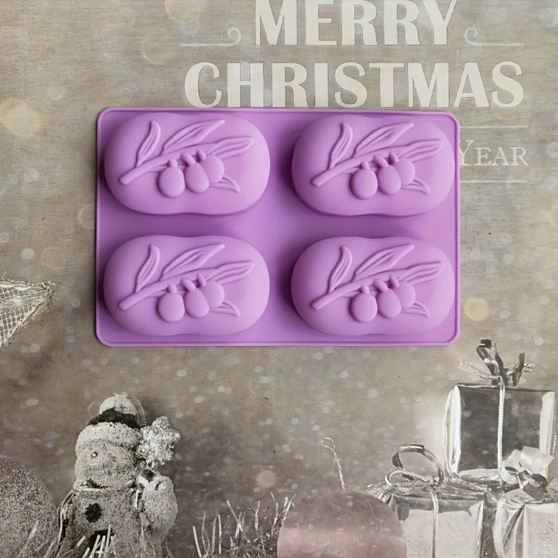 1pc 4 Olive Tree Handmade Soap Molds, Silicone Oval Olive Soap Mold 3D Handmade DIY Soap Candle Mold  Soap Making Supplies
