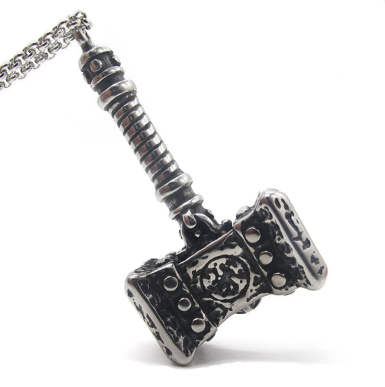 

Mens Vintage Viking Thor's Hammer Necklace Pendant Mjolnir Odin Stainless Steel Chain Jewelry