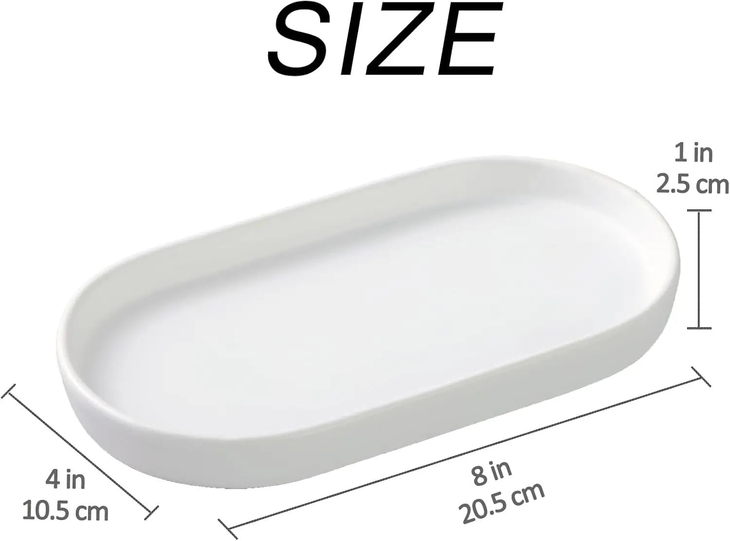 White circular soap dispenser tray -8-inch ceramic vanity tray, used for bathroom decoration, jewelry ring plate