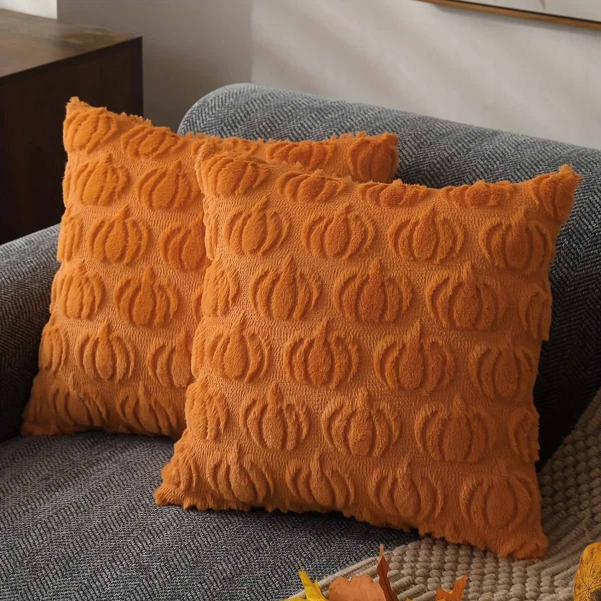 2pcs Orange Pumpkin Pillowcase Halloween Throw Pillow Cover Suitable for Living Room Bedroom Sofa exclude Pillow Insert
