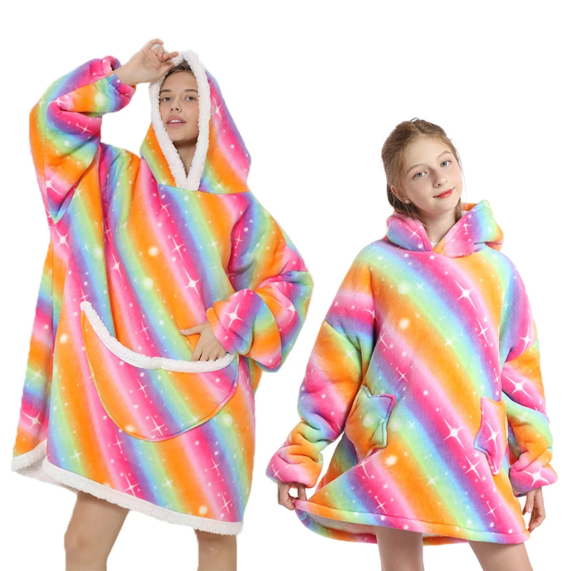 Oversized Thick Family Matching Hoodie Winter Sherpa Blanket Plush Girl Outfits Orange Vitality Homewear MOM or Kid 1pc Price