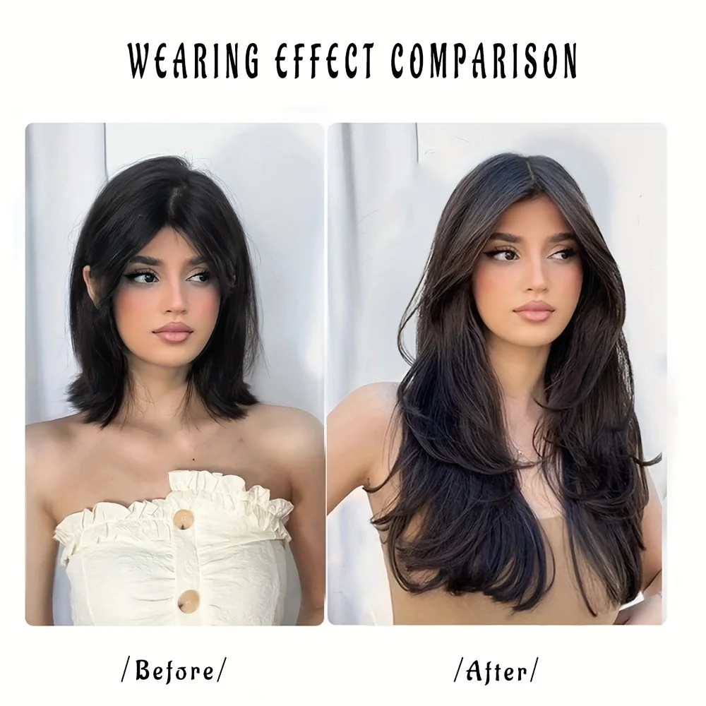 Synthetic Long Straight Hair Extensions 22 Inch Clip In Hair Extension V Shape Heat Resistant Hairpieces Hair Clips Hair Accesso 2
