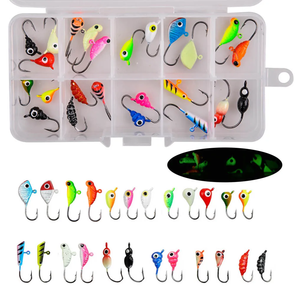 24PcsicefishinggearKitLuminousiceFishingjigsbaitJigHeadsIce