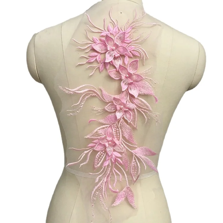 2 Stück Mehrfarbige Perlen-Spitzenstickerei-Blumen, Große Blumenapplikation, Kinder-Hochzeitskleid-Kostüm, DIY Dekorative Blumenaufkleber