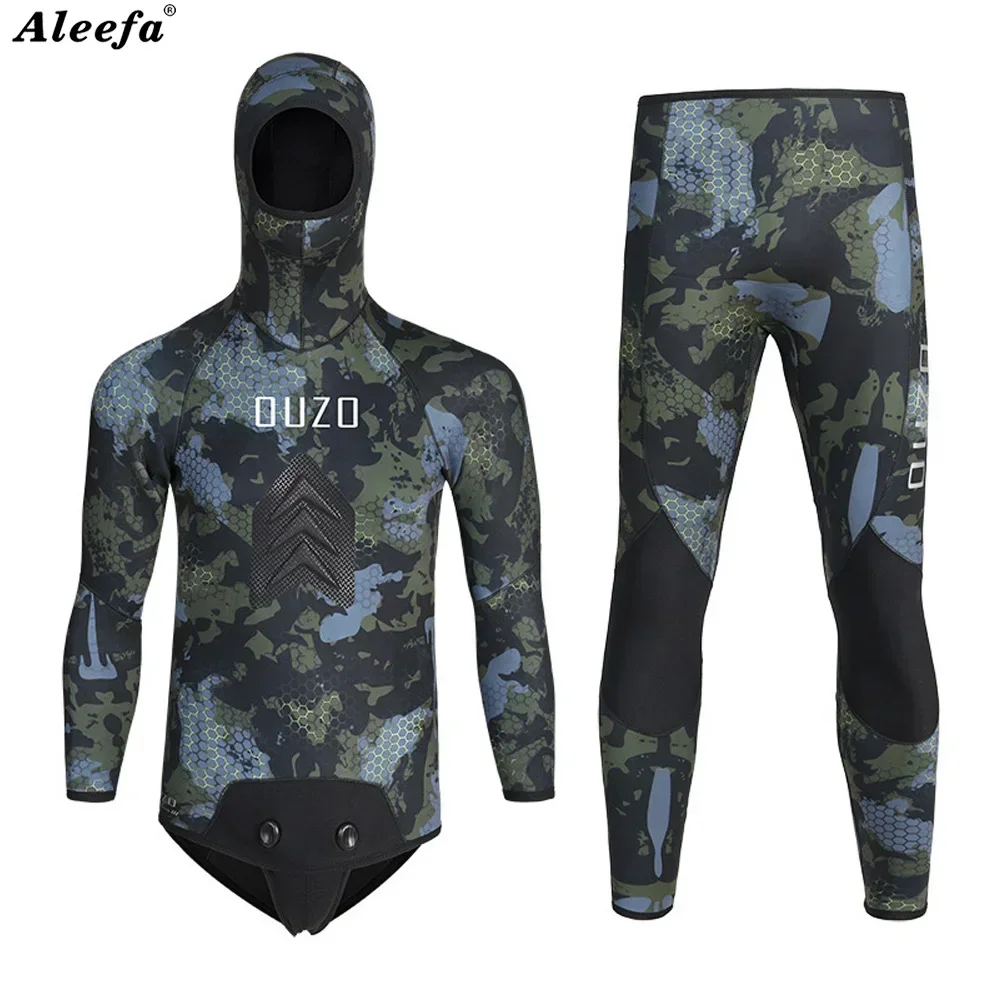 Men Spearfishing Wetsuit Neoprene 3.5mm 5MM 7MM Open Cell Camouflage Diving Suit 2pcs Set for Hunting,Scuba Dive
