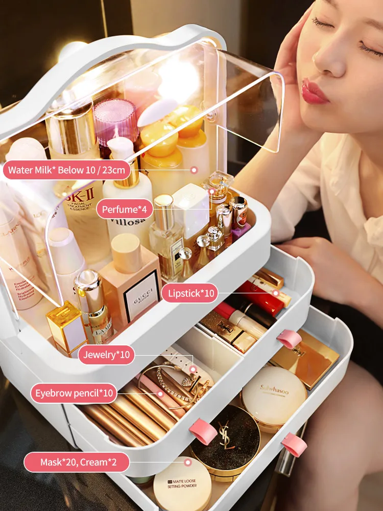 JOYBOS Makeup Organizer Cosmetics Beauty Storage Box for Girls Waterproof  Dustproof Large Capacity Makeup Storage Box
