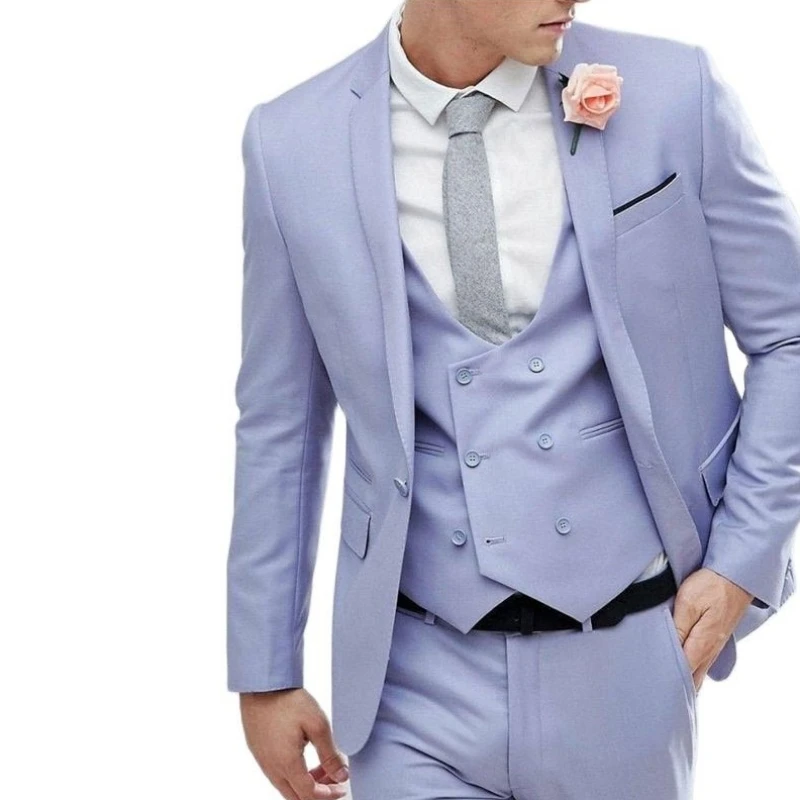 

Men Suit 3 Pieces Business Leisure Flat Collar Single Row Two Button Groom Best Man Wedding Banquet Tuxedo Jacket Vest Pants