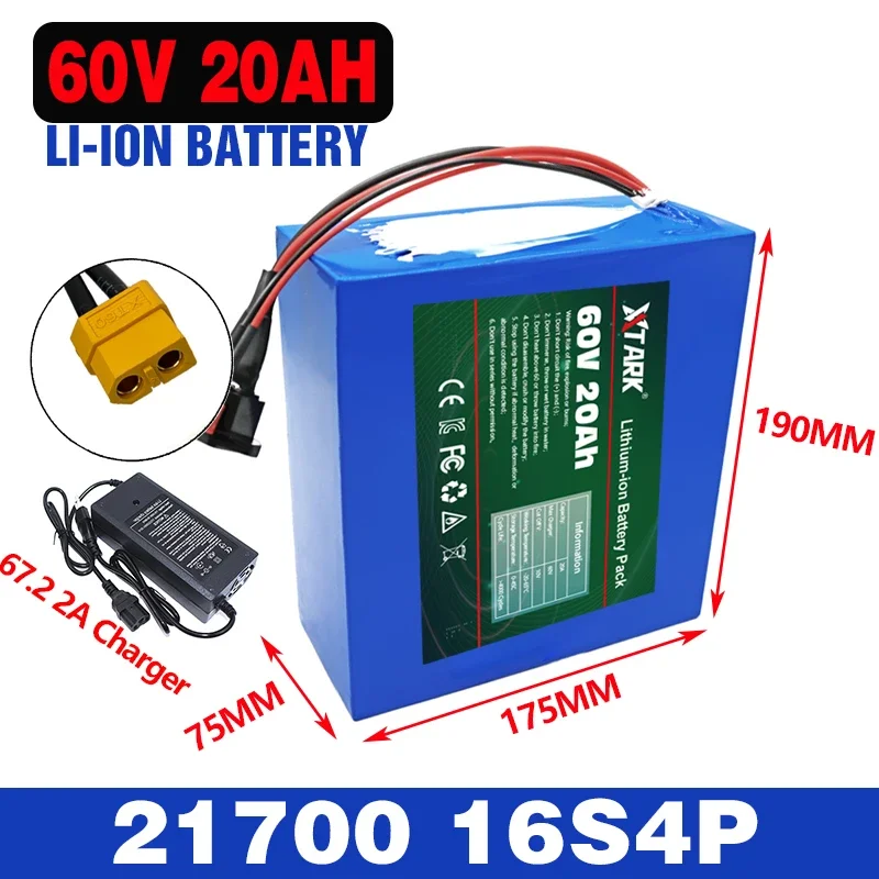 21700 16 S4P 60V 20Ah Pacco Batteria Ebike Per Bici Elettrica Scooter Elettrico Bicicletta 60V Xt60 Spina Batterie Al Litio Di Ricambio