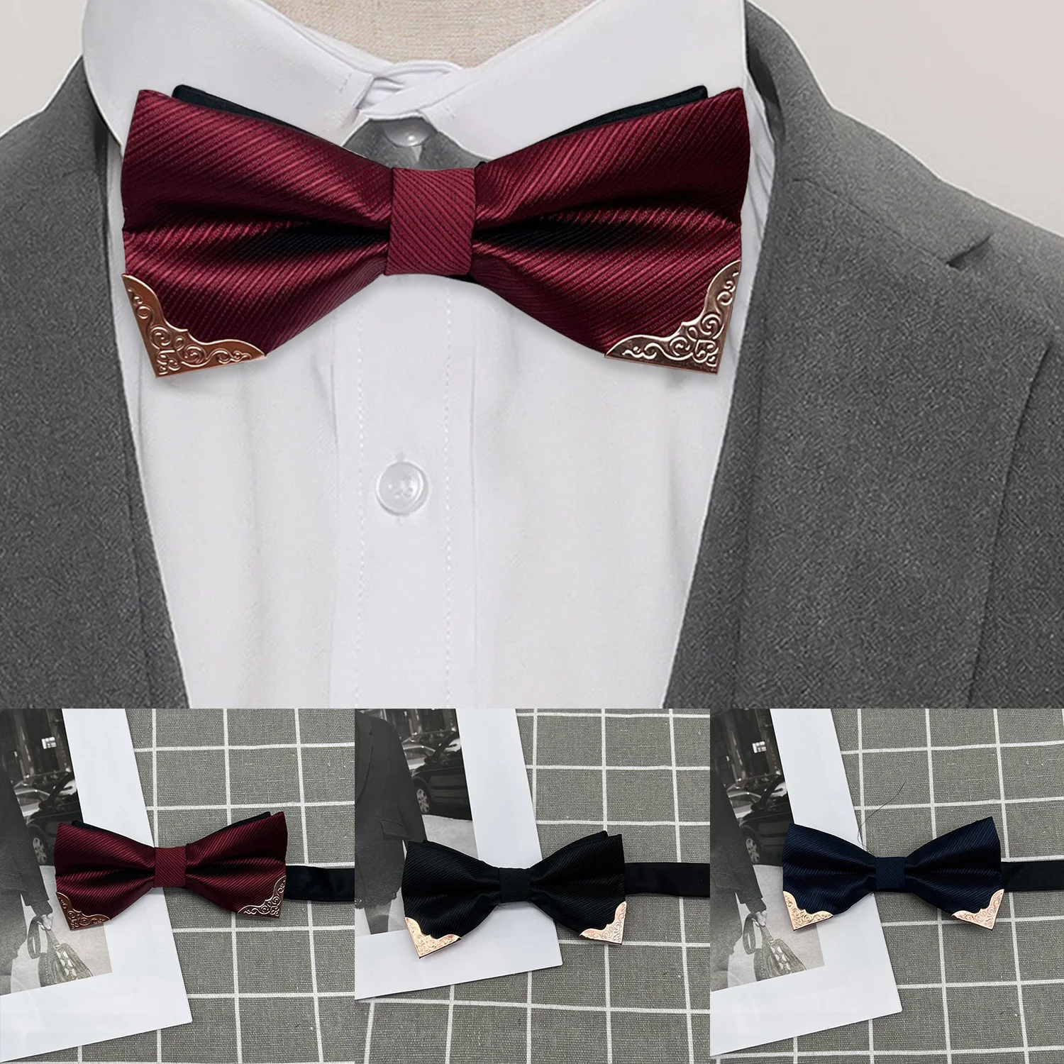 

Men's Solid Wine Black Bow Ties Formal Dress Wedding Bowties For Men Women Leisure Metal Bling Butterfly Bowknot Banquet Cravat