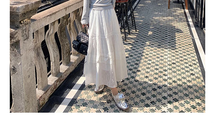 Korean Style Maternity White Skirts Hollow Out Lace Patchwork High Waist Pregnant Woman Ball Gown Cake Skirts Pregnancy Skirt