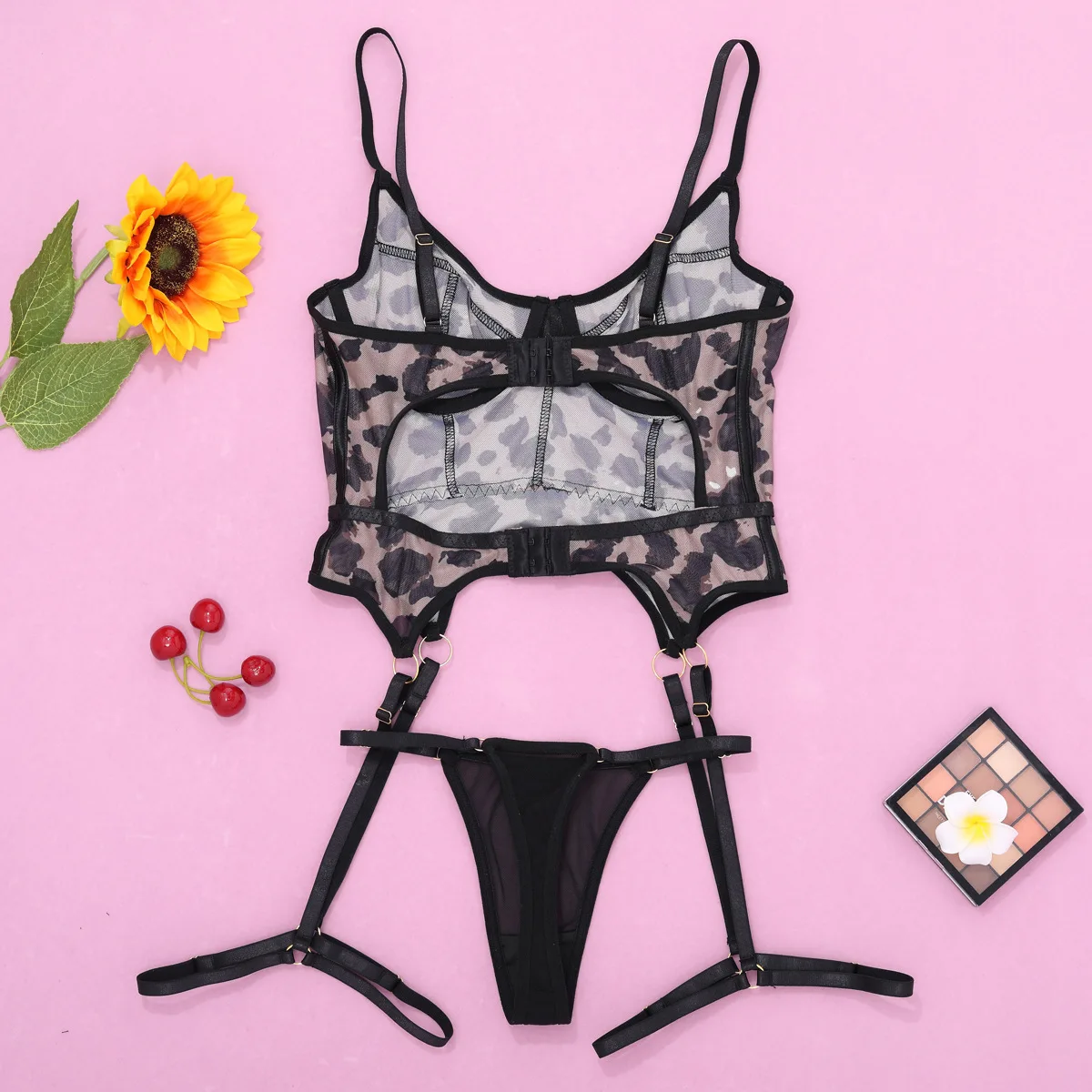 Description Picture 3 of itemDiccvicc Leopard Body Lingerie Sheer Lace Corset Bra Panty Set Crotchless Underwear Woman Sexy Outfit Fancy Intimate Exotic Kit