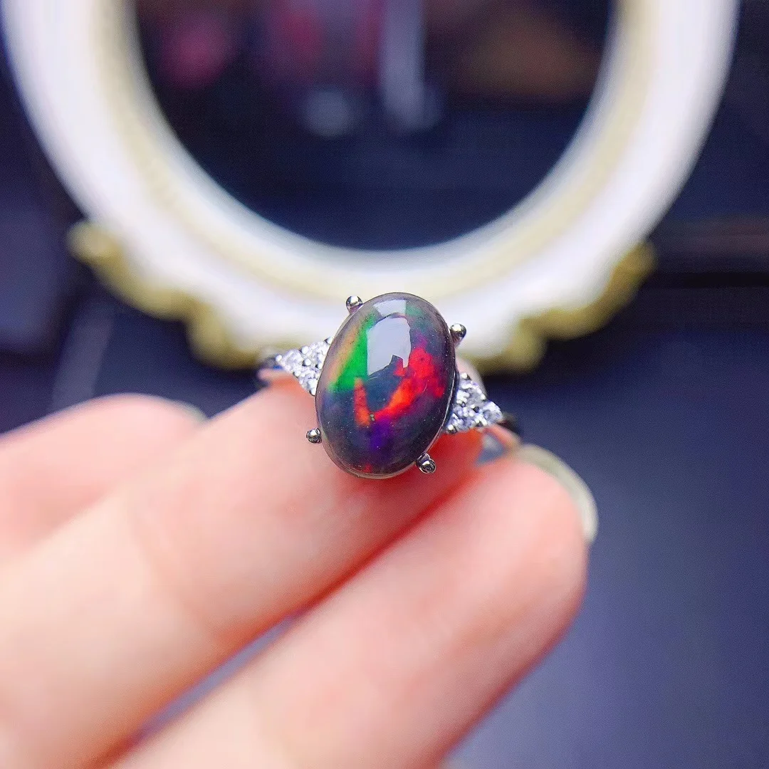 

2022 Years New Natural Black Opal Water Drop Ring 10*14MM Luxury Exquisite Ladies Jewelry Classic Fashion S925 Sterling Silver