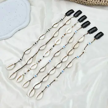 6 Stili di Accessori per Capelli con Conchiglie e Nappe, Fatti a Mano con Perline Intrecciate, Accessori Bohemien con Ciondolo Lungo a Conchiglia, Fermaglio per Capelli