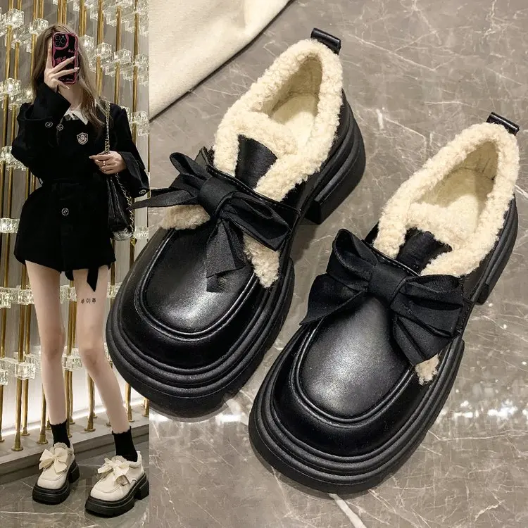 

All-Match Shoes Woman Flats Clogs Platform Bow-Knot Oxfords Square Toe Shallow Mouth Casual Female Sneakers Dress New Creepers W