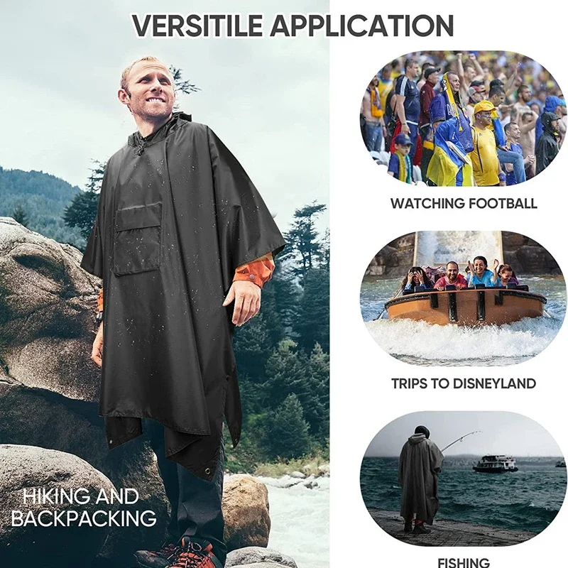Outdoor Hooded Rain Poncho for Adult with Pocket, Waterproof Lightweight Unisex Raincoat Jacket for Hiking Camping Emergency