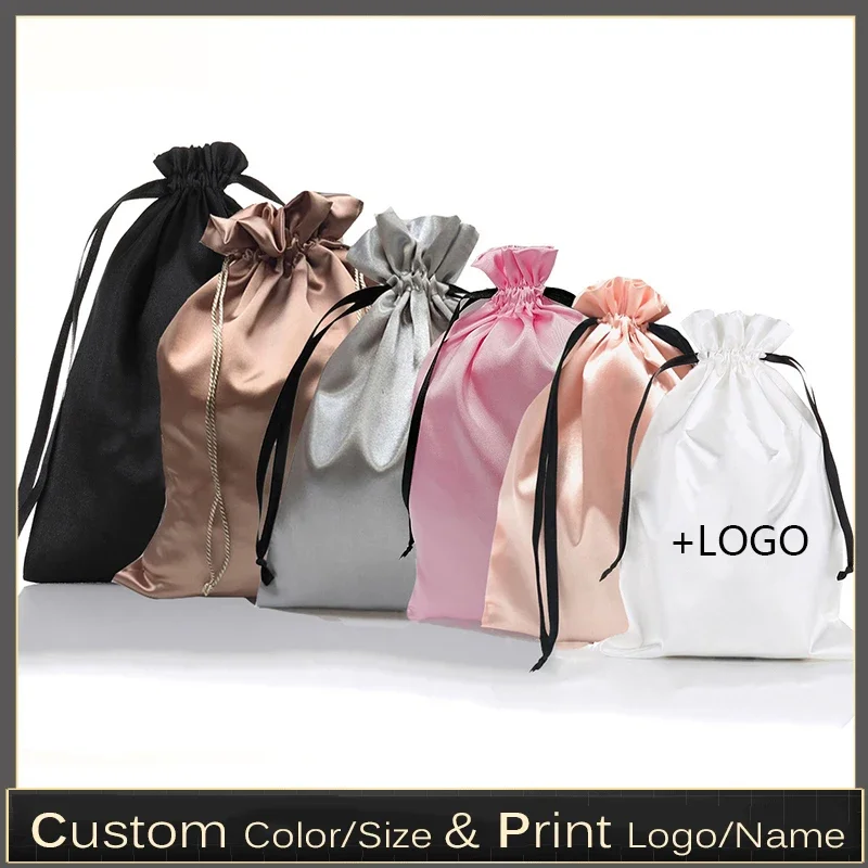 Satin Extensions Hair Bags Ribbon Drawstring Silk Packaging Pouches Makeup Case Shoes Cloth Wigs Storage Bag gift bags paper packaging bag zipper lock bags wedding flower petal bags