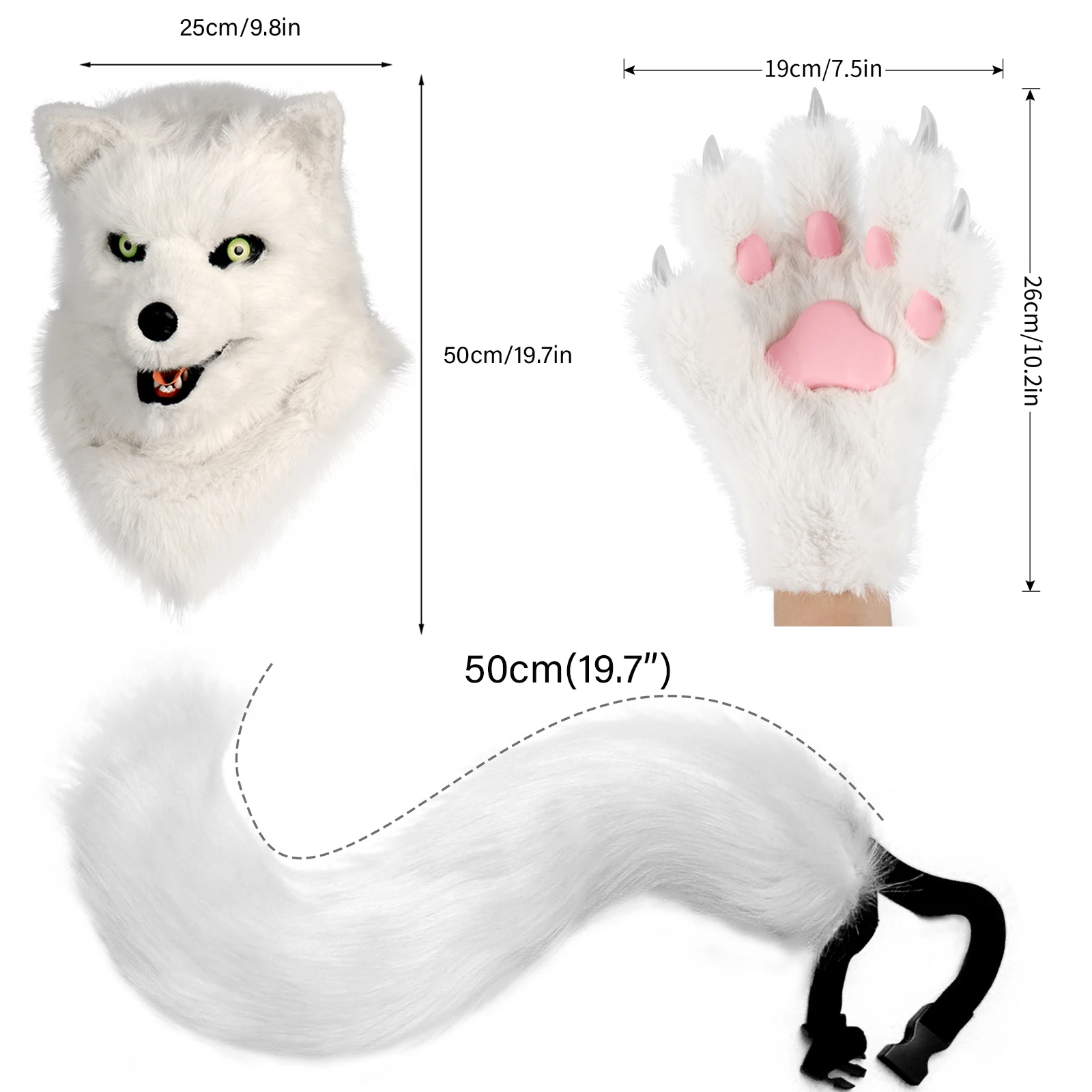 Animal Dog Head Mask Realistic Furry Plush Tail Claw Gloves Full Wolf Masks for Halloween Party Carnival Cosplay
