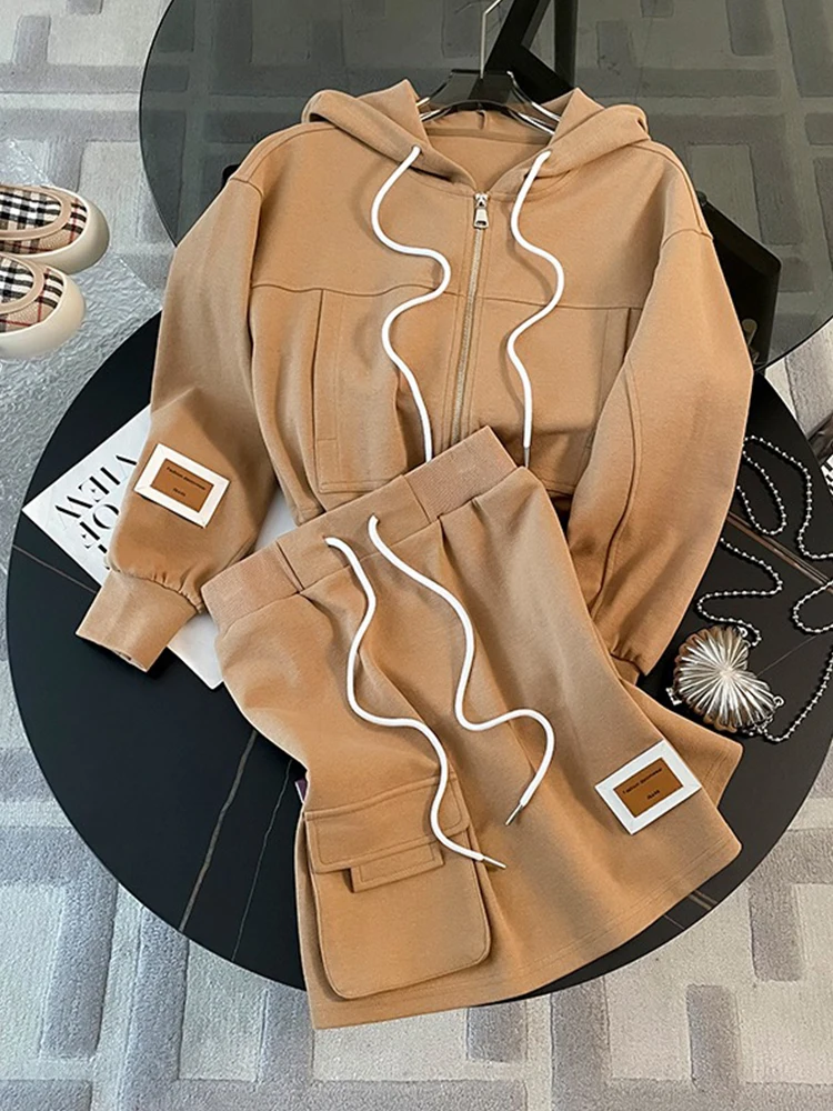 

2023 Winter Skirt Set Women Fashion Solid Sweatshirt Hoodies and Skirt Two Piece Set Thick Long Sleeve Korean Casual Outfits
