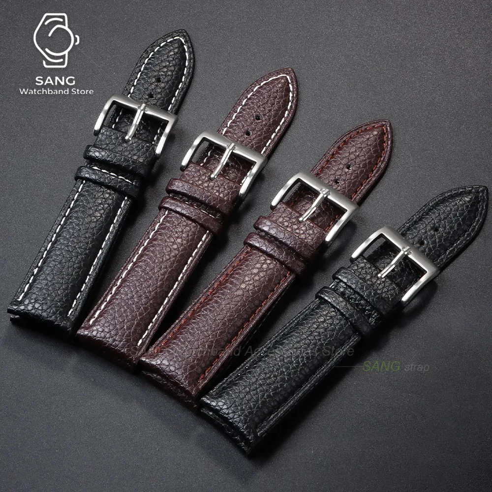 Universal Leather Watchband with Solid Buckle - Calfskin Strap