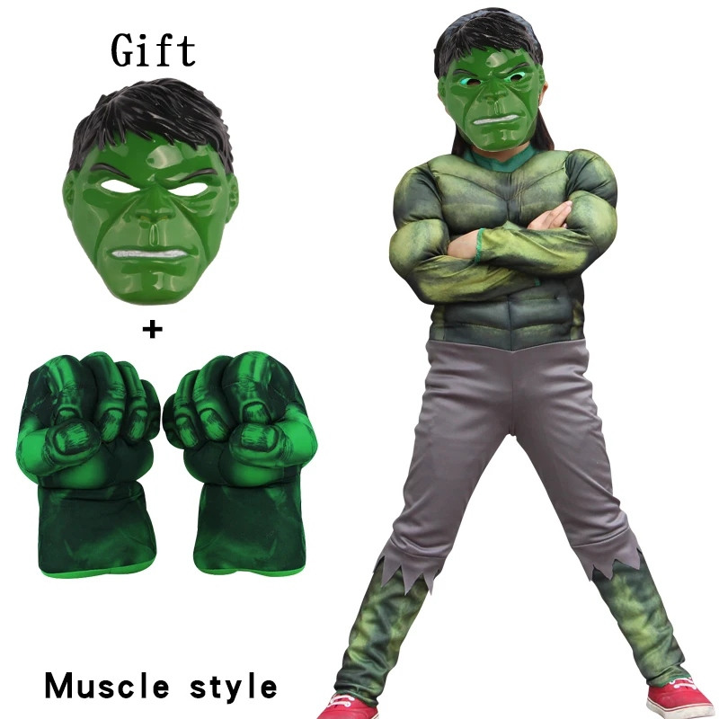 

Kids Super Heroes Costumes Muscle Spiderman Mask Boxing Gloves Hulk Boy Carnival Party Dress Up 3-14Y