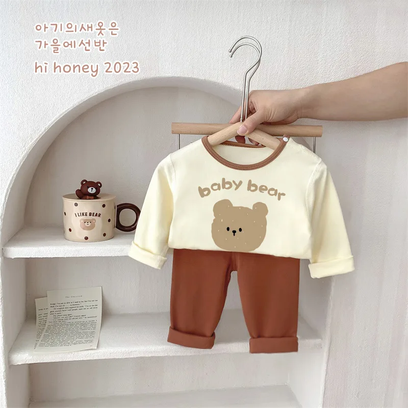 Children's Home Clothes Suit Cotton Autumn Pants Toddler Girls Soft Pajamas Long Sleeve Tops+Pant Baby Autumn And Winter Wear 2