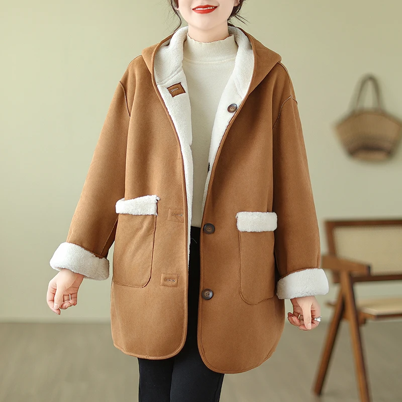 Winter Maternity Luxury Coats Thick Warm Plus Size Pregnant Woman Loose Outwear Fashion Pregnancy Hooded Jackets Reversible Coat