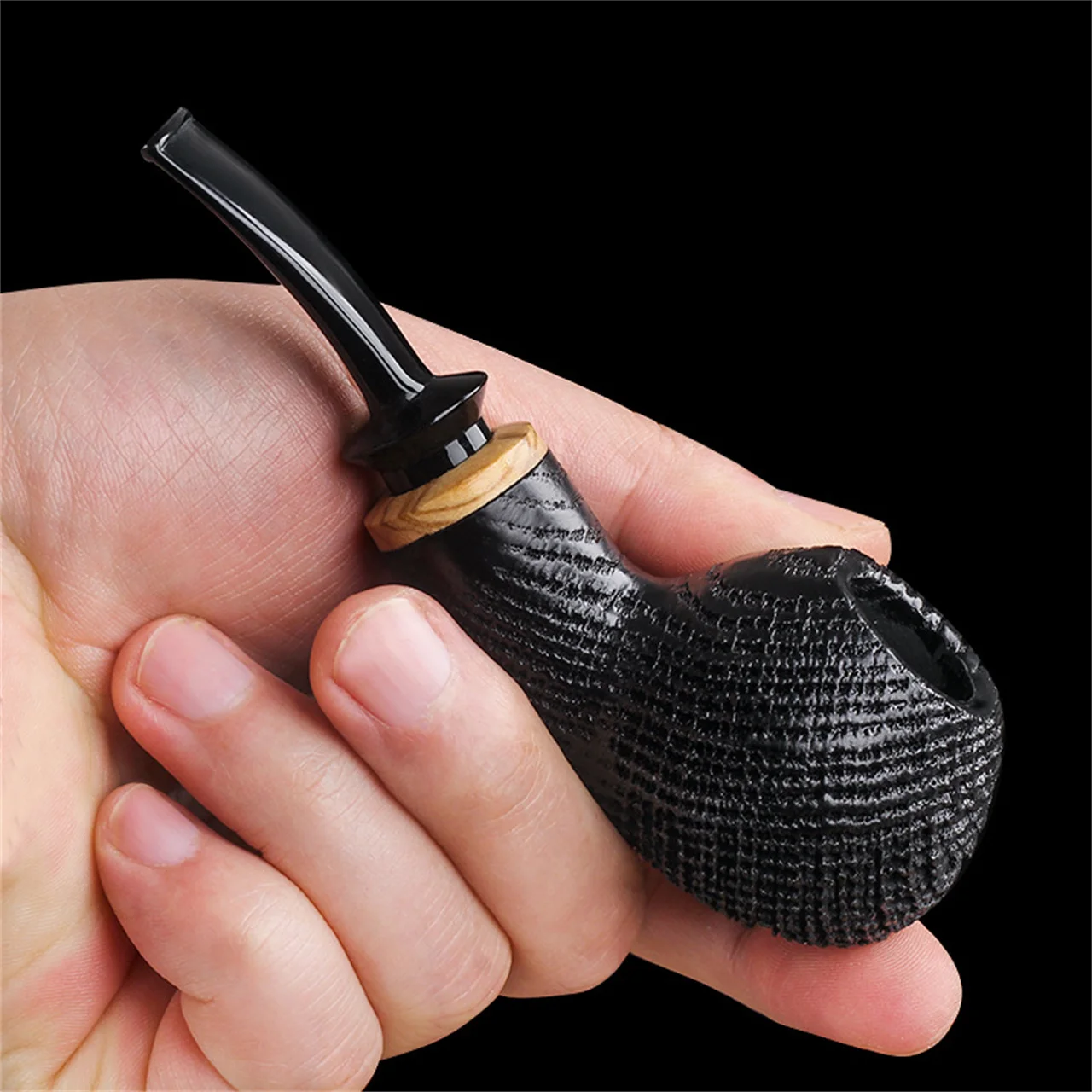

Army Mount Black Oak Wood 3mm Filter Cut Tobacco Pipe Retro Gentleman Bent Type Handle Handmade Smoking Pipe With Gift Accessory