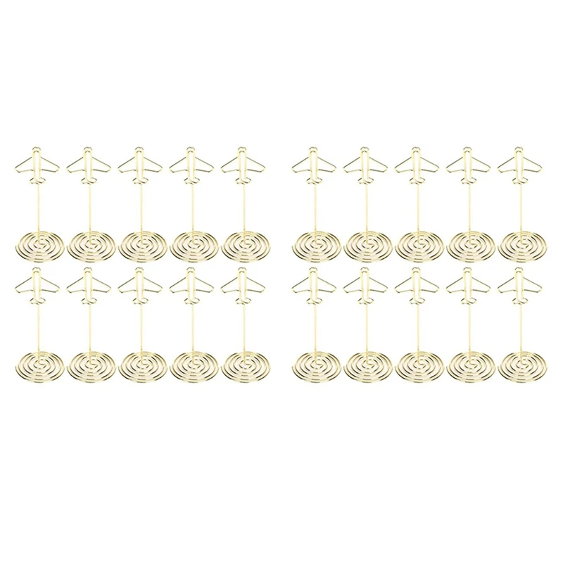 

20Pcs Memo Clip Holder, Table Number Name Card Holder Desktop Metal Business Card Photo Gold Plane Frame With Base