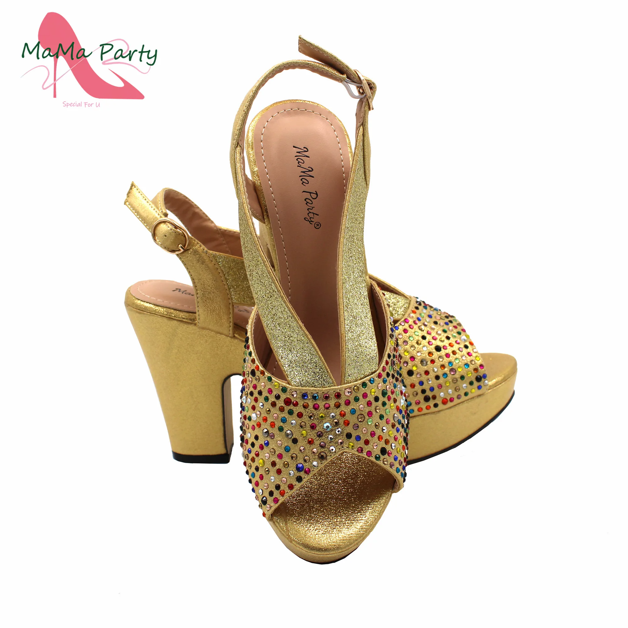 2023 New Design Decorate with Rhinestone Italian Women Shoes And Bag Set in Gold Color High Quality Pumps for Wedding Party