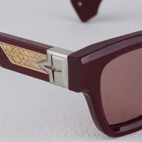 Lunettes de soleil vintage de luxe pour femmes, monture épaisse rouge foncé avec détails en métal doré, lunettes de soleil de haute qualité pour homme avec étui 3
