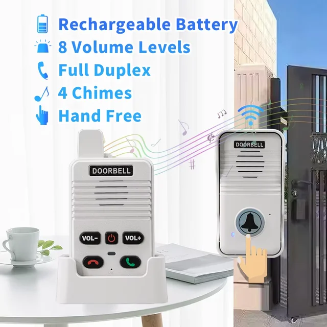 Wireless Voice Duplex Intercom Doorbell House Home Audio 200M with Rechargeable Battery Apartment Room Intercom Factory Office 2