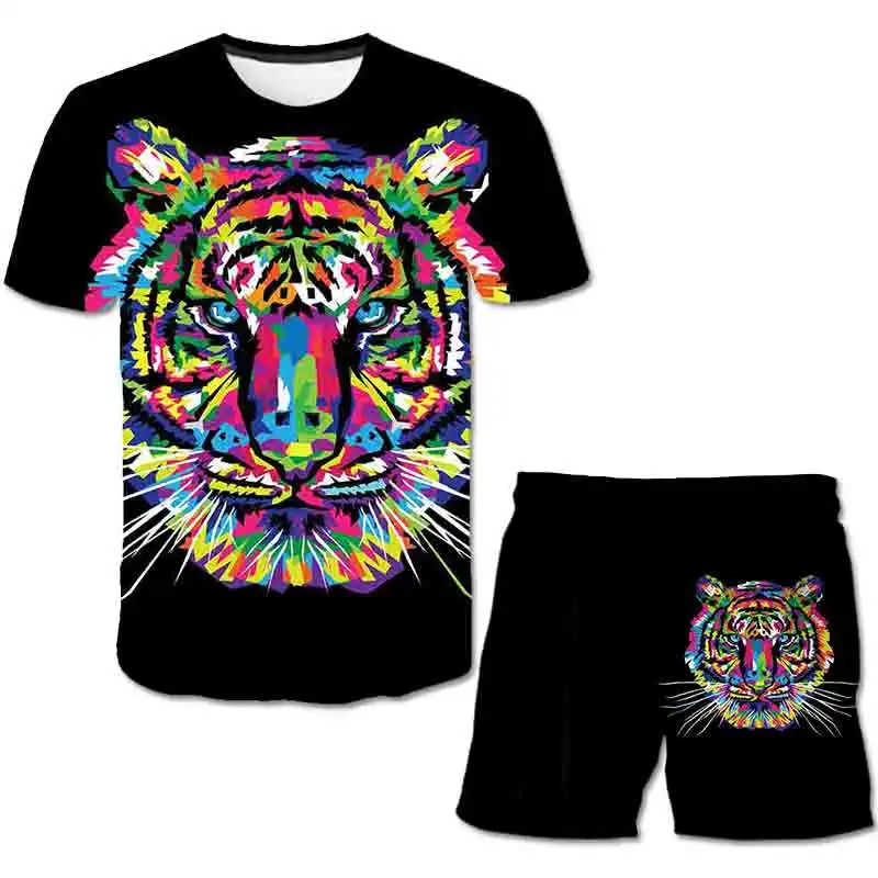 

2023 Summer Tiger 2 Piece Outfits Baby Boys And Girls Casual Fashion T-shirts + Shorts Clothing Sets Children Cartoon Cute Suits