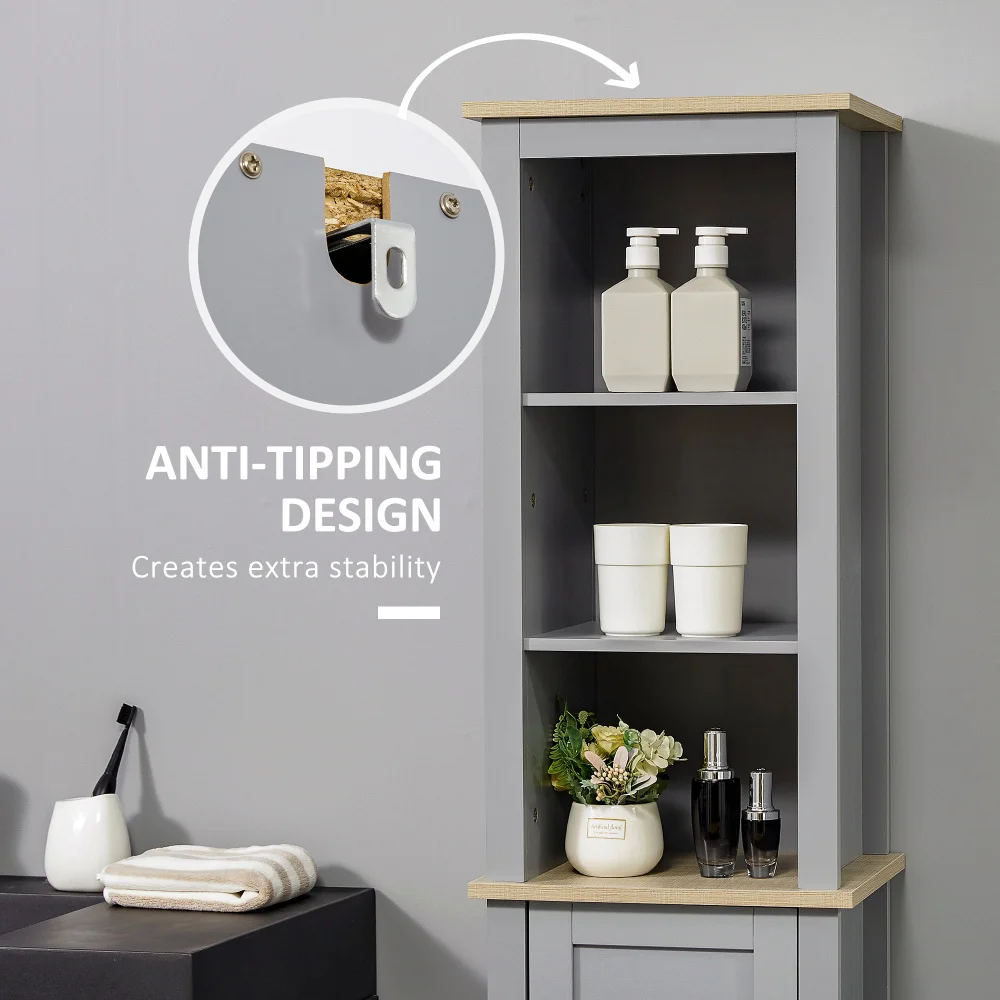 Kleankin Tall Grey Linen Tower Bathroom Storage Cabinet - 3 Tier Shelf 4