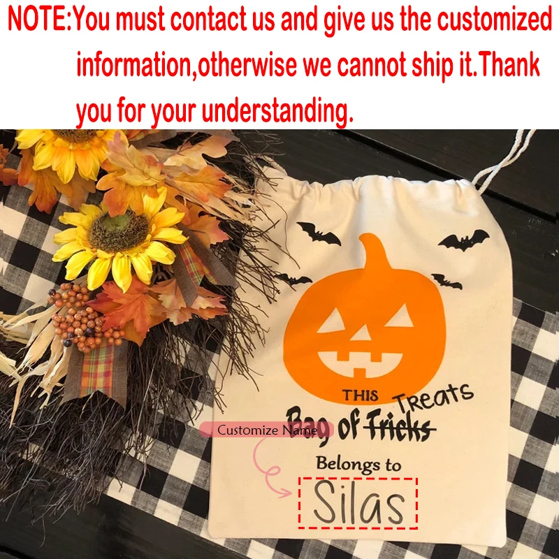Personalisierte Name Halloween Kürbis Fledermäuse Kordelzug Geschenktüten Süßes oder Saures Lustige Süßigkeiten Säcke Festival Party Dekoration Zubehör – Detail 7