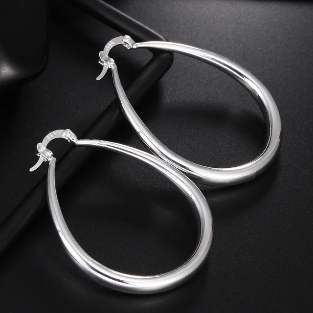 925 Sterling Silver 41MM Smooth Circle Big Hoop Earrings For