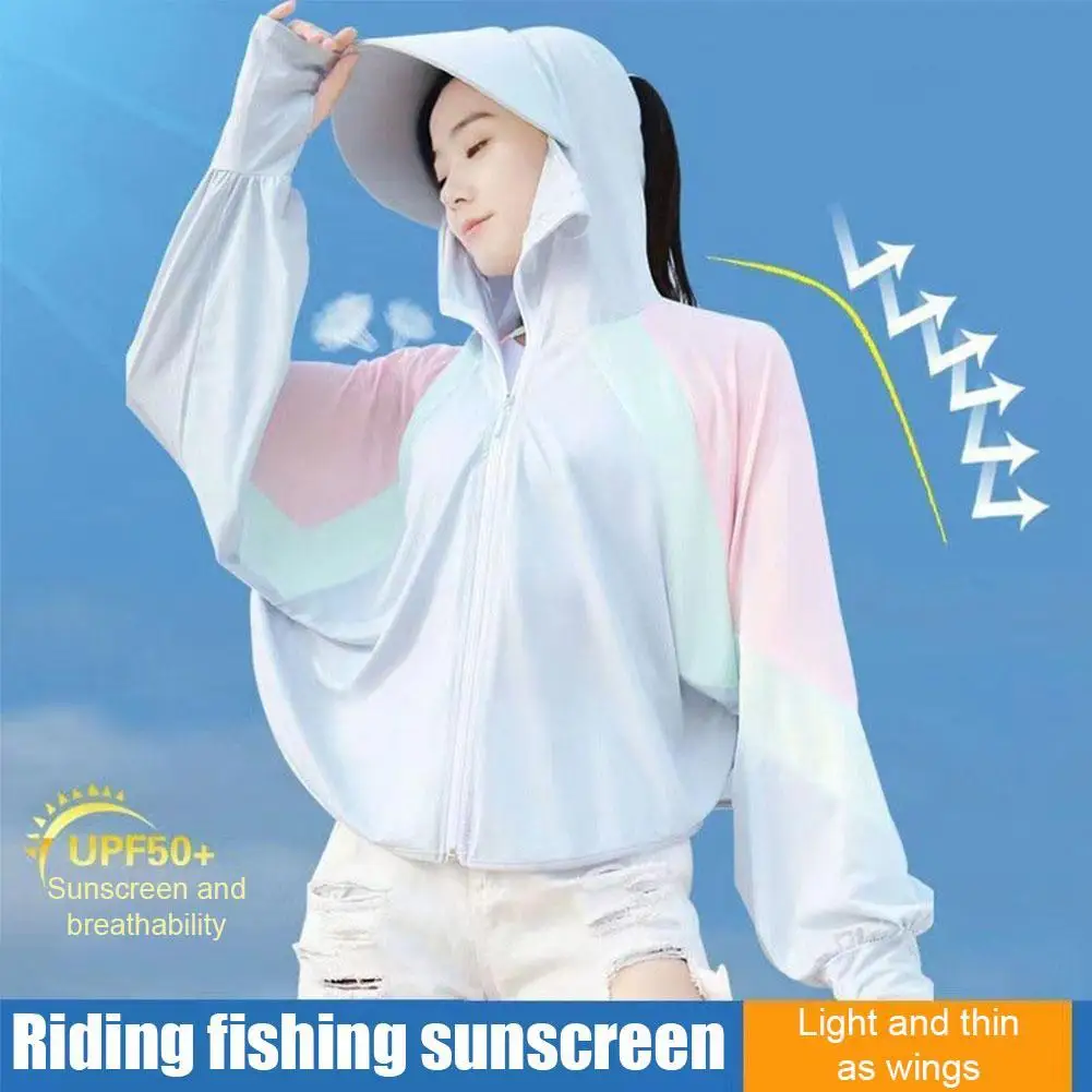 

Summer Sunscreen Clothes Ice Silk Breathable Hooded Shirt Sun UV Protection Outdoor Riding Fishing Sports Zip Up Hoodie Shirts