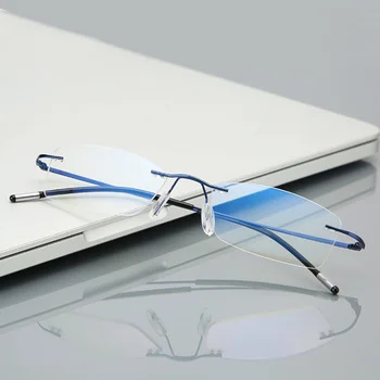 Rimless Men Reading Glasses Frameles Cut Presbyopic Glasses Anti Blue Light Anti Fatigue Plus Glasses Presbyopia Clear Lens