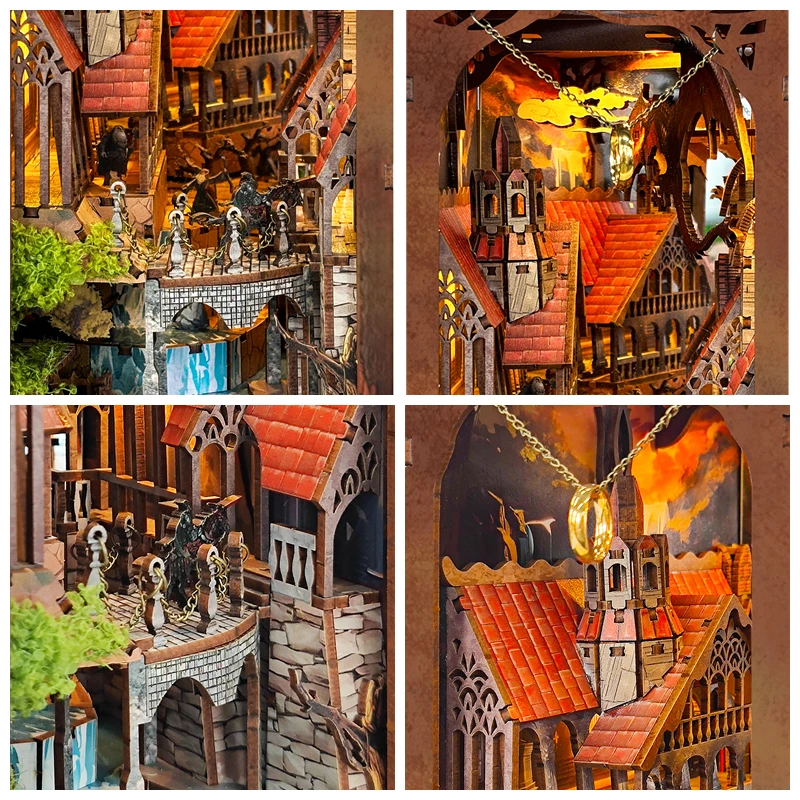 DIY Book Nook Wooden Miniature Model Kit Spirit Valley of The Magic Ring Bookend 3D Puzzle Bookshelf Home Decor Friend Gifts 4