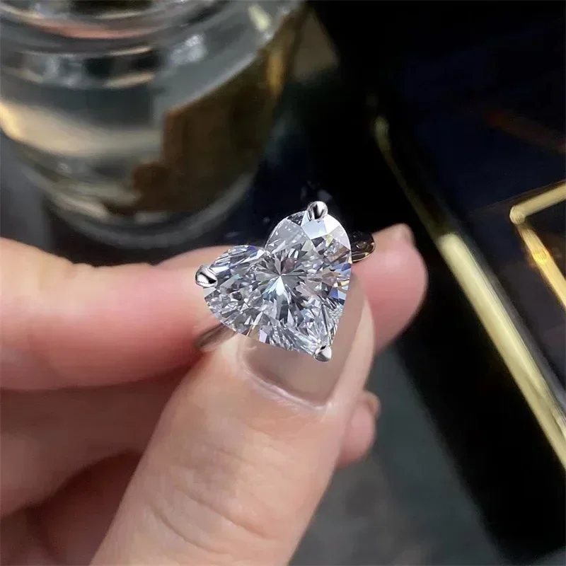 1/2/4carat Moissanite Engagement Rings with Certificate 925 Sterling Silver Heart Cut Solitaire Diamond Wedding Ring for Women 4