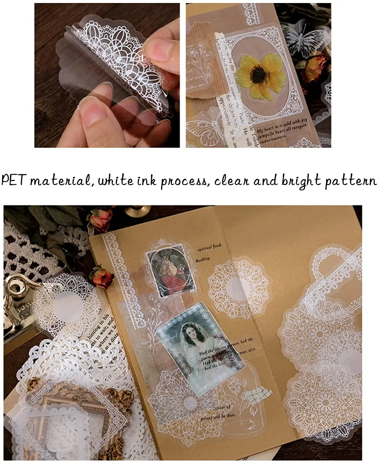 레이스 스티커 투명 애완 동물 사진 프레임 데칼 스티커 DIY 장식 스크랩북 일기 플래너 앨범 일기 노트, 30 개