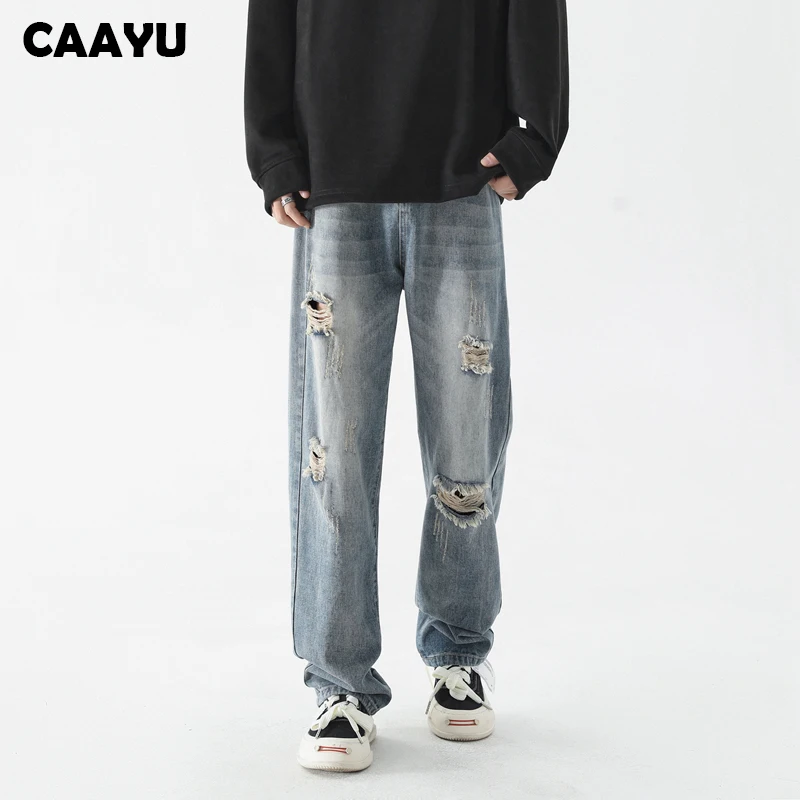 CAAYU 2023 New Streetwear Baggy Jeans Men's Korean Fashion Y2K Loose Straight Wide Leg Pants Male Brand Clothing Black Jeans Men