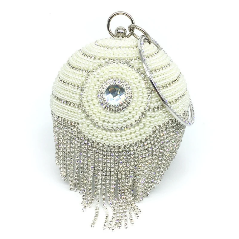 Party Handbag Shiny Pearl Dinner Bag Bracelet Handheld Round Ball Banquet Female Shoulder Crossbody Tassel Party Bags