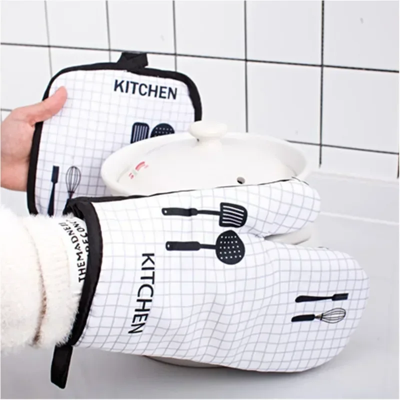 Kitchen Baking Cooking Accessories Print Oven Mitt Glove Pad Washable Microwave Pizza Anti-Hot Insulation Mat Kitchen Decor silicone oven mitts kitchen gloves silicone oven gloves
