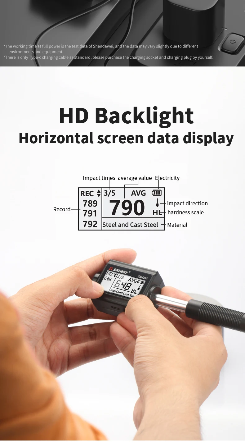 SNDWAY Mini Digital Hardness Tester SW-6200 Units For Hrc Hrb Hb Hl Hv Hs Pen-ty